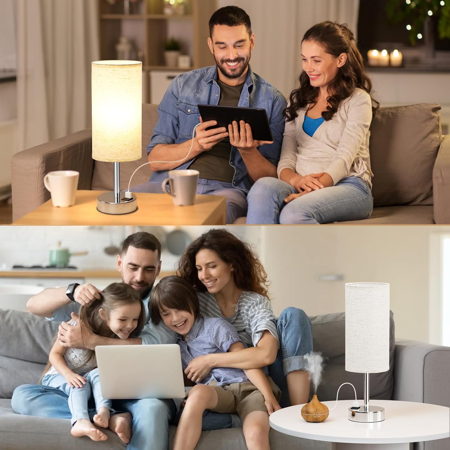 Dicoool Touch Table Lamp for Bedroom Nightstand - Bedside Lamp with USB-C USB-A Charging Ports White, 3 Way Dimmable Small Desk Lamp for Bedroom, Dorm Room, Office, Living Room, Reading, Bathroom