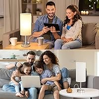 Vista 7 de Dicoool - Lámpara de mesa táctil para mesita de noche de dormitorio - Lámpara de noche con puertos de carga USB-C y USB-A, blanca, lámpara