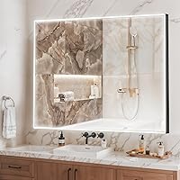 Vista 1 de CASTA DIVA Espejo LED de 48 x 32 pulgadas para baño, espejo de baño con luces sobre el fregadero, espejo iluminado sin niebla con sensor IR, espejo