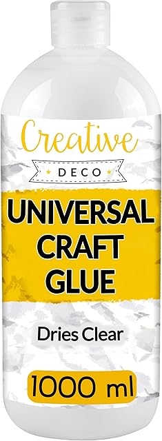 Creative Deco PVA White Craft Glue | 1 Litre School Glue Dries Clear | Universal Glue for Paper, Art, Wood, Felt, Craft, Cardboard, Ceramics, Fabric | Quick Drying & Non-Toxic PVA Glue for Crafting