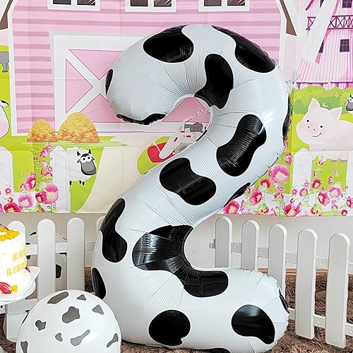 Miniatura 3 de Suministros de decoración de cumpleaños de globos con estampado de vaca, decoraciones de cumpleaños Moo Moo Im Two Globo número 2 de 40 pulgadas