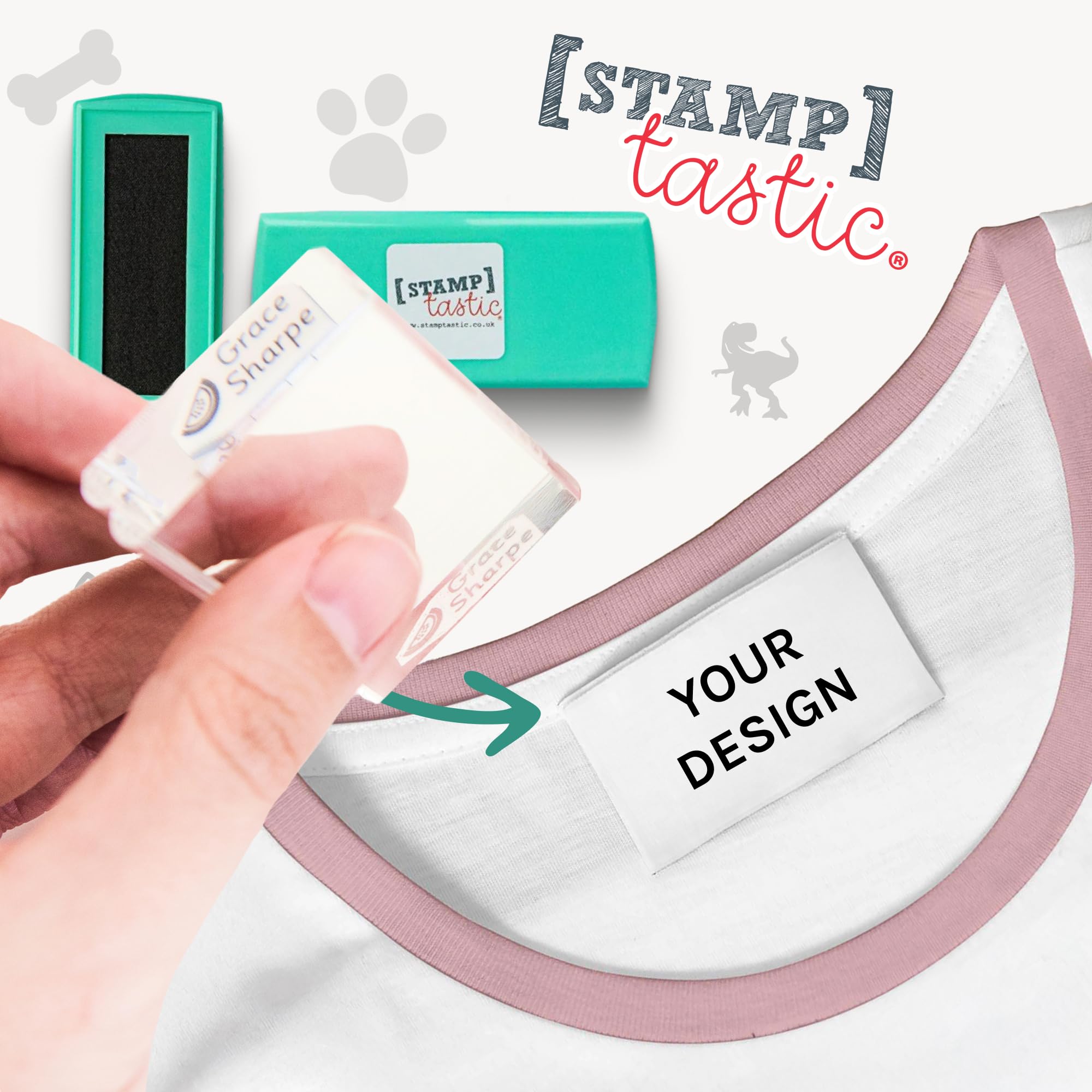 Stamptastic Personalised Name Stamp for Clothes Kids Basic Bundle | Quick & Easy Name Labels for School, Nursery & Home | Name Stamp & Ink Pad | Customisable Fonts & Icons | Waterproof & Durable