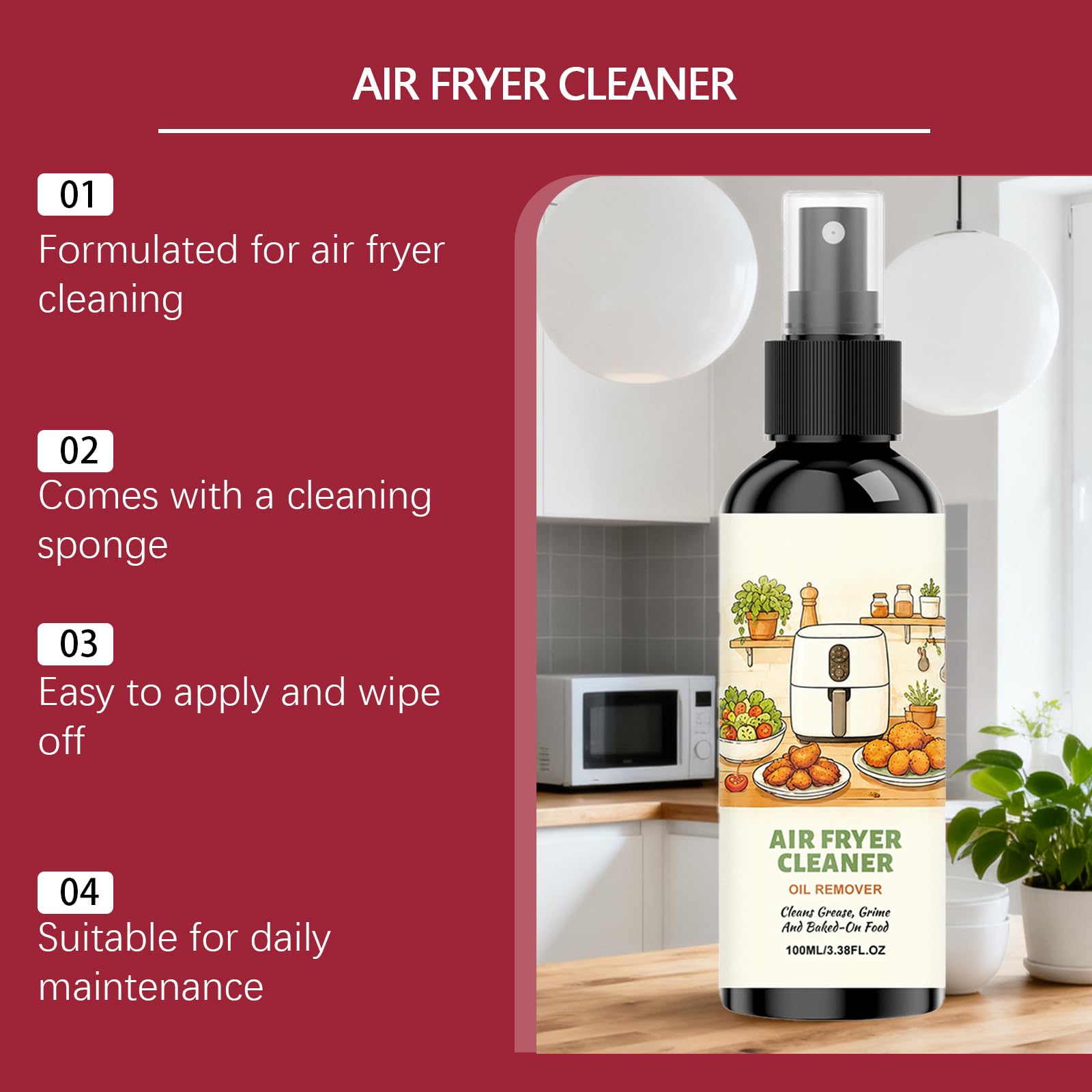 Detergente e sgrassatore per friggitrice ad aria Spray detergente pe (5pcs) | Cucina, cestelli, griglie e vassoi, rimuove il grasso incrostato, detergente professionale multiuso.
