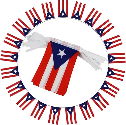 Miniatura 2 de Banderín de bandera de Puerto Rico  38 banderas, 42 pies pequeñas mini banderas puertorriqueñas para decoración de campo, escuela, fiesta, eventos