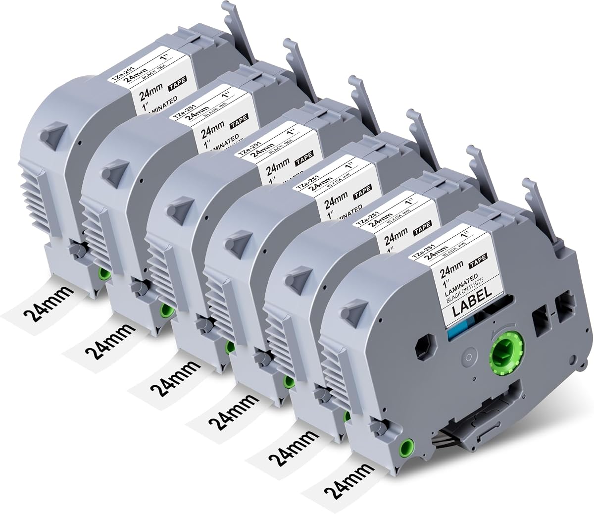 24mm 0.94 Laminated White Compatible with Brother Label Maker Tape | 6 Pack TZe 251 TZe251 TZ-251 TZ251 for PTouch PT-D600 PT-P700 PT-P750W PT-P900W Printer (1 In x 26.2 ft, Black on White)