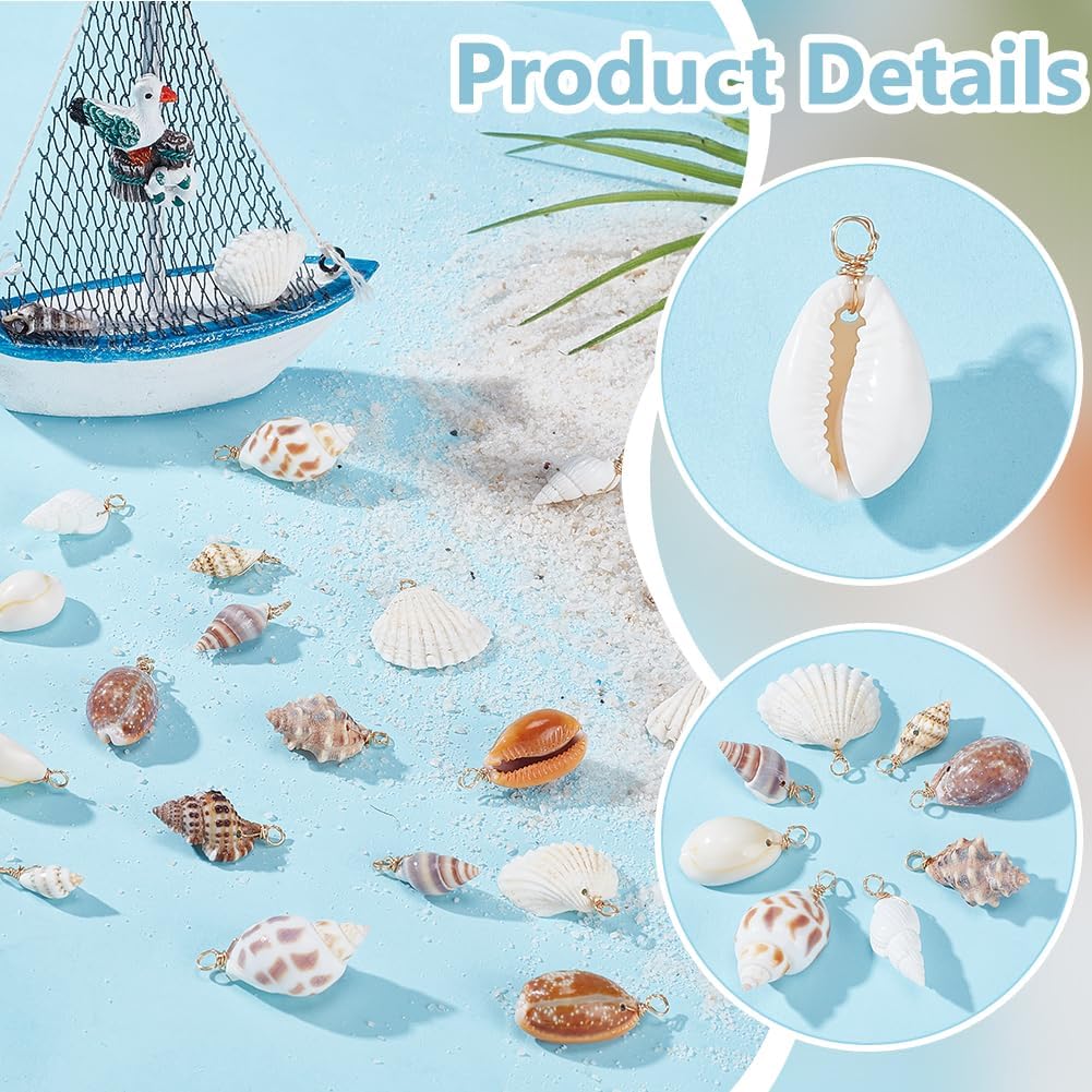 PH PandaHall 80PCS Shell Pendants, 8 Styles Spiral Seashells Craft Charms Ocean Seashell Dangle Charms Beads Ocean Sea Charm for Jewelry Making Charm Necklace Bracelet Earring Making - Image 4