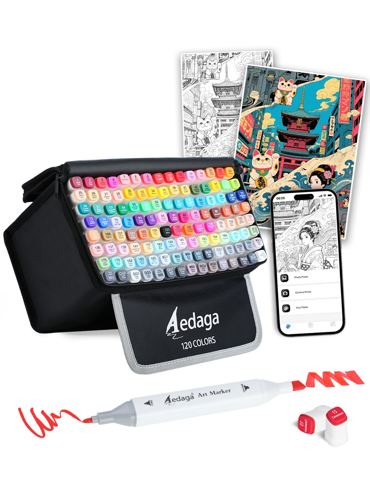 Aedaga Series Illustration Markers, 120 Colors, Marker Pen Set, Includes Free App, Alcohol Marker Art Supplies for Adults, Children, Cartoonists, : Office Products