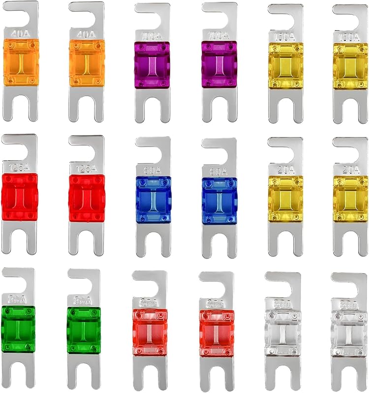 9 PCS Mini ANL Fuse for Car, Multipack Plated ANL Blade Fuse Set, 20A 30A 40A 50A 60A 80A 100A 125A 150A Fuse Replacement for Automotive Marine Audio Video Electronic System (18 PCS)