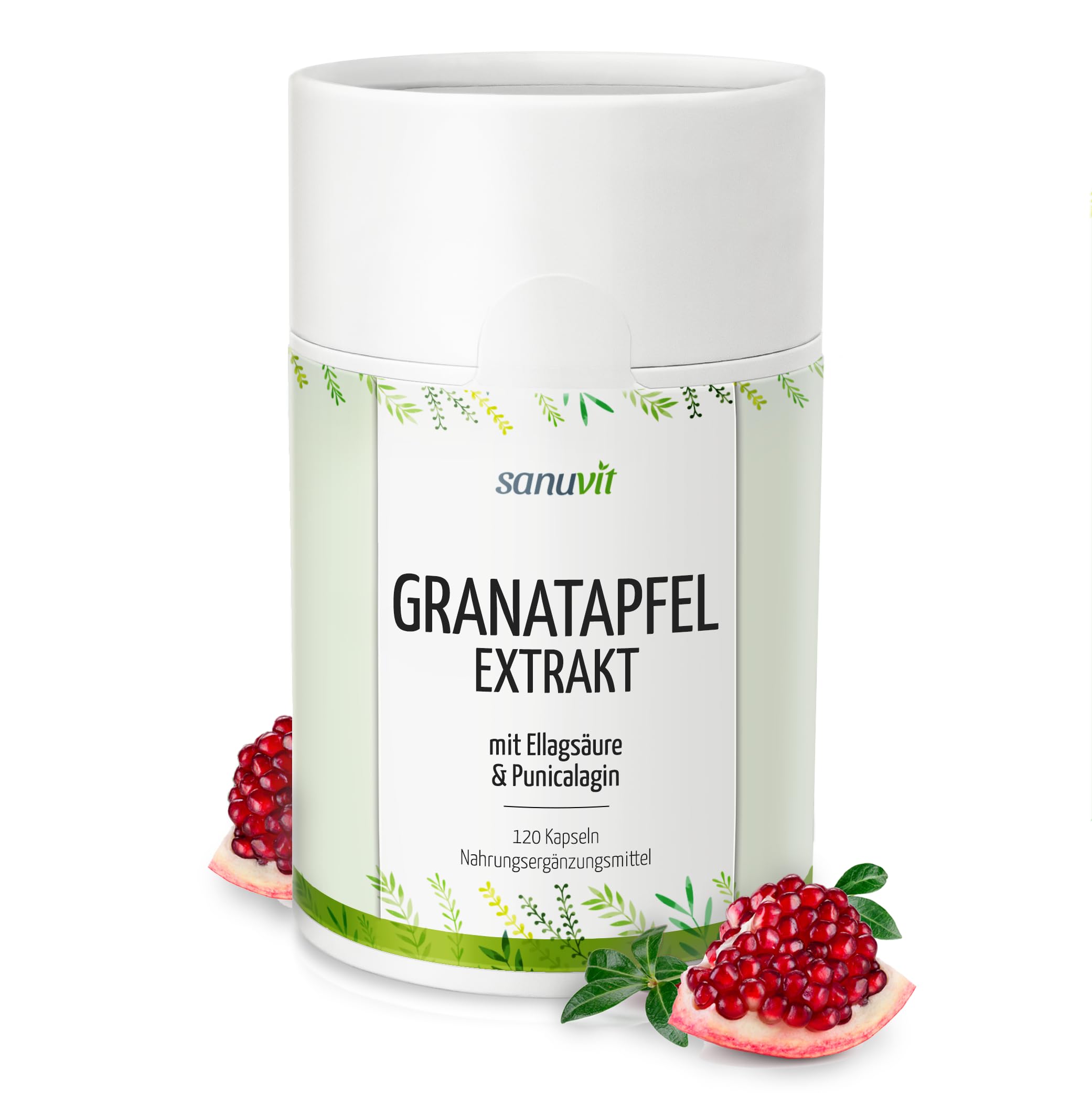 Sanuvit® - Granatapfelextrakt 600 mg | 120 Kapseln | 120 mg Ellagsäure & 120 mg Punicalagin | Aktiver Zellschutz | hochkonzentrierte Antioxidantien | Hochdosiert | Vegan