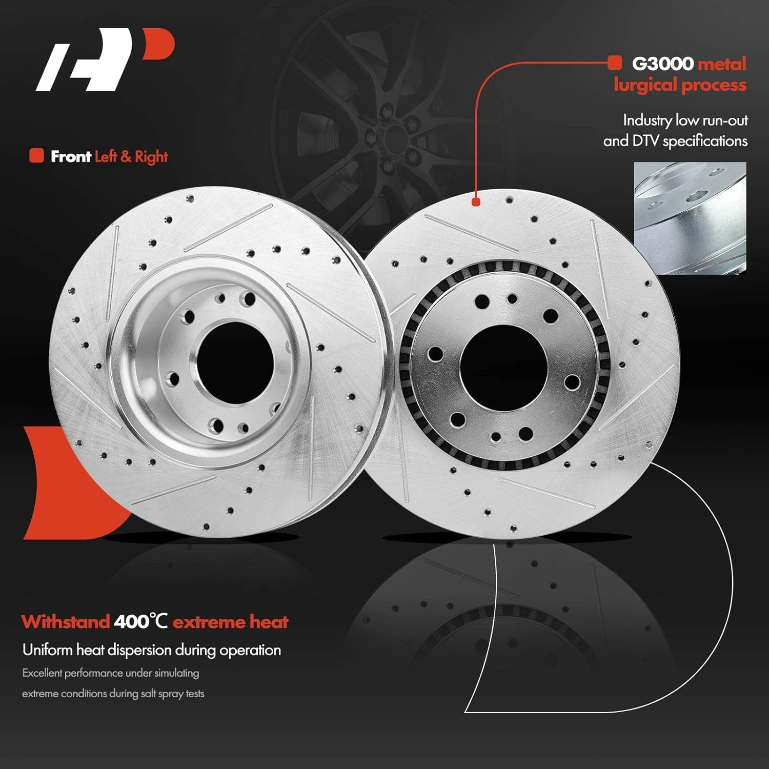 A-Premium Front & Rear Drilled and Slotted Disc Brake Rotors + Ceramic Pads Kit Compatible with Select Chevy, Buick, GMC, Isuzu and Saab Models - SSR, Trailblazer EXT, Rainier, Envoy XL XUV, Ascender