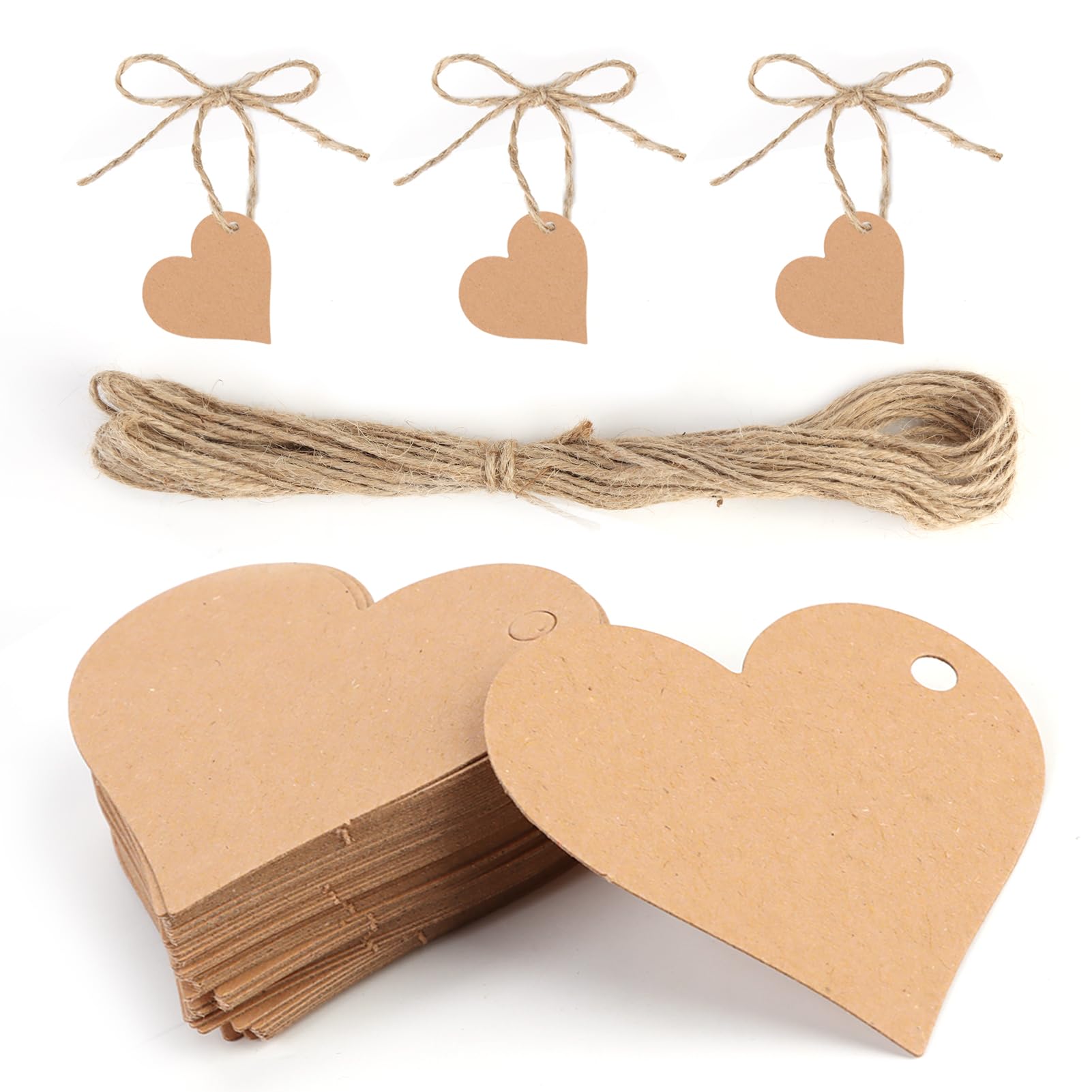 Bigliettini Bomboniere,50pcs Etichetta in Carta Kraft a Forma di Cuore e Spago da 10 M per l'Uso Come Souvenir di Nozze, Confezionamento di Regali, Realizzazione di Oggetti Artigianali ecc. (A:Giallo)