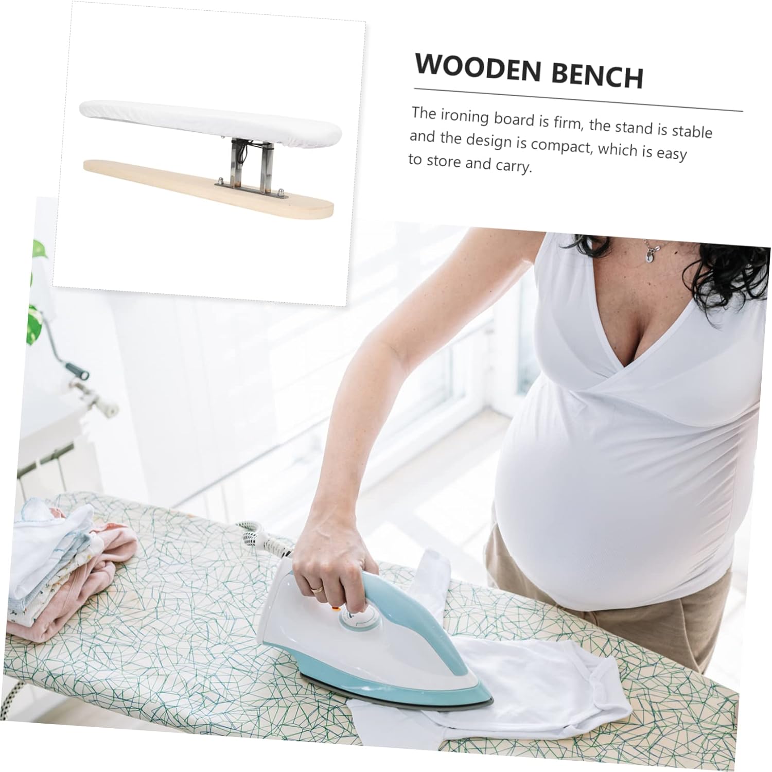 Alipis Small Portable Ironing Board with Premium Elastic Cover Convenient Lightweight Ironing Pad for Home and Travel Tailoring and Garment Steamer Compatible Wooden Stool Design