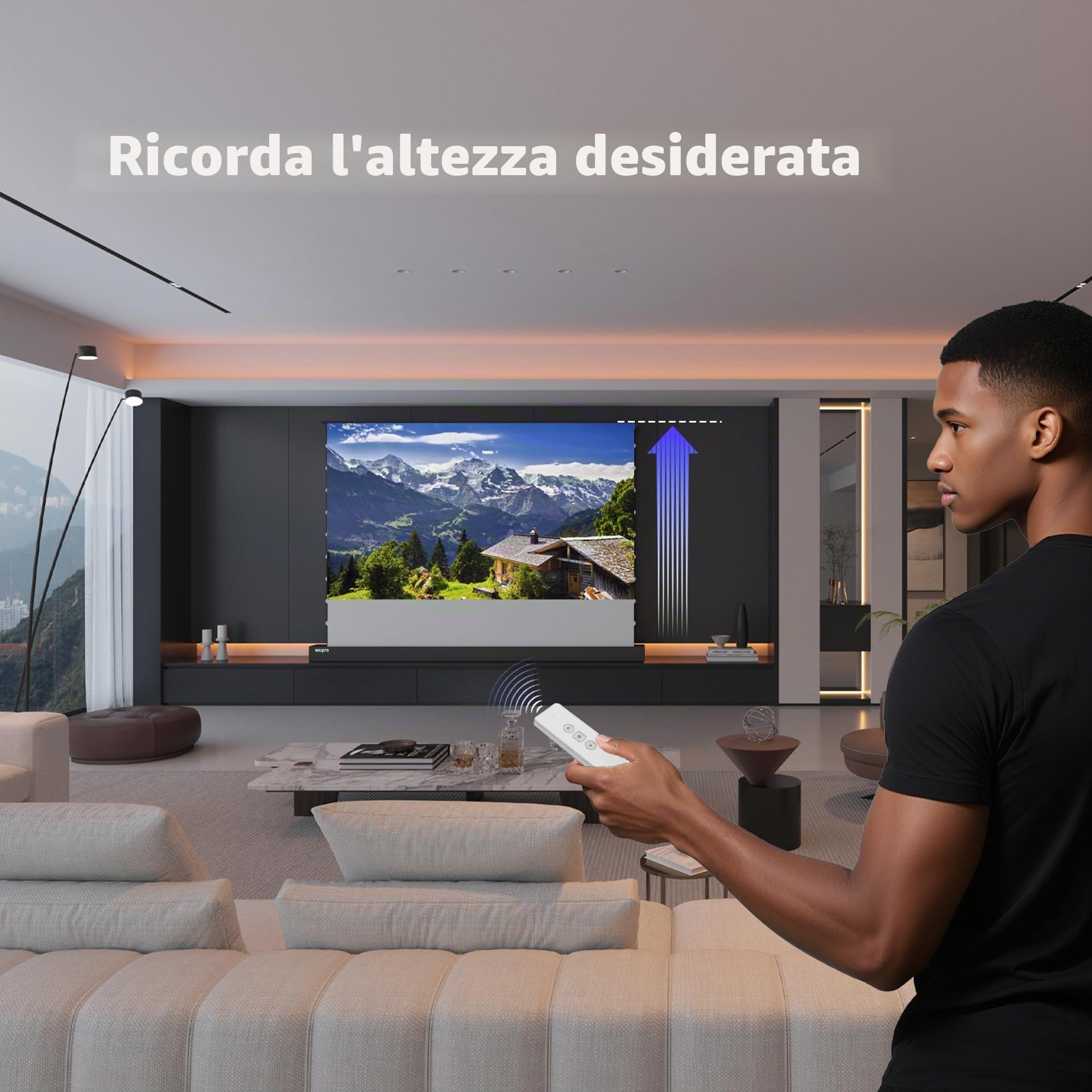 LeApex Schermo di Proiezione Retrattile Elettrico Gray Fabric - Schermo Intelligente Universale 4K Ultra HD 3D Attivo 100 Pollici per Tutti i Tipi di Proiettori