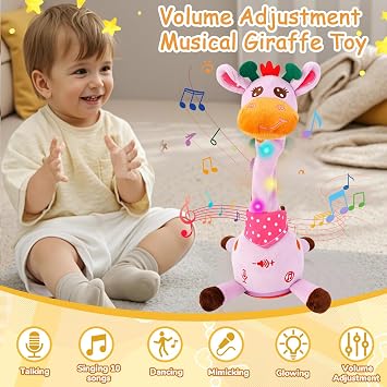 Dancing Talking Singing Giraffe Baby Toy, Tummy Time Toy Giraffe Stuffed Animal with Volume Adjustment, Singing 10 Children's Songs Light Up Toys, Repeating What You Say, Easter Basket Stuffers Gifts