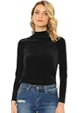Women's Turtleneck Velvet Top Long Sleeve Work Shirts Basic Velour Blouse