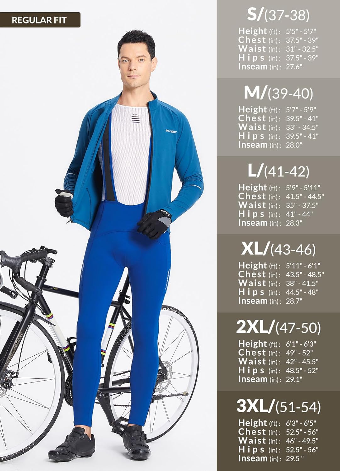 baleaf Mens Winter Cycling Bib Pants 4D Padded Thermal Water Resistant Bike Tights Cold Weather Warm Pockets