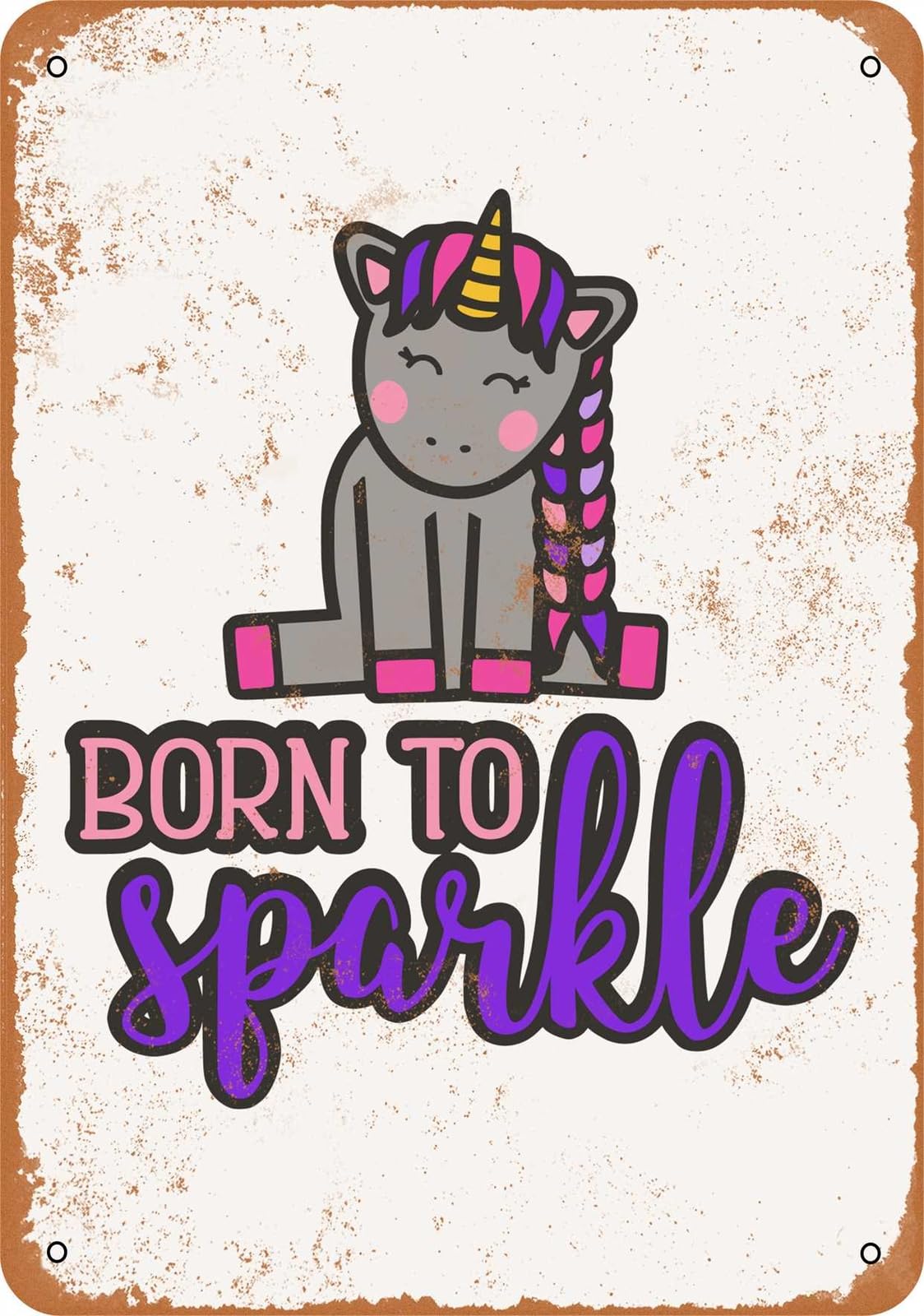 Miaomansenstore Metal Sign - Born To Sparkle, Unicorn - Vintage Look Home Decor