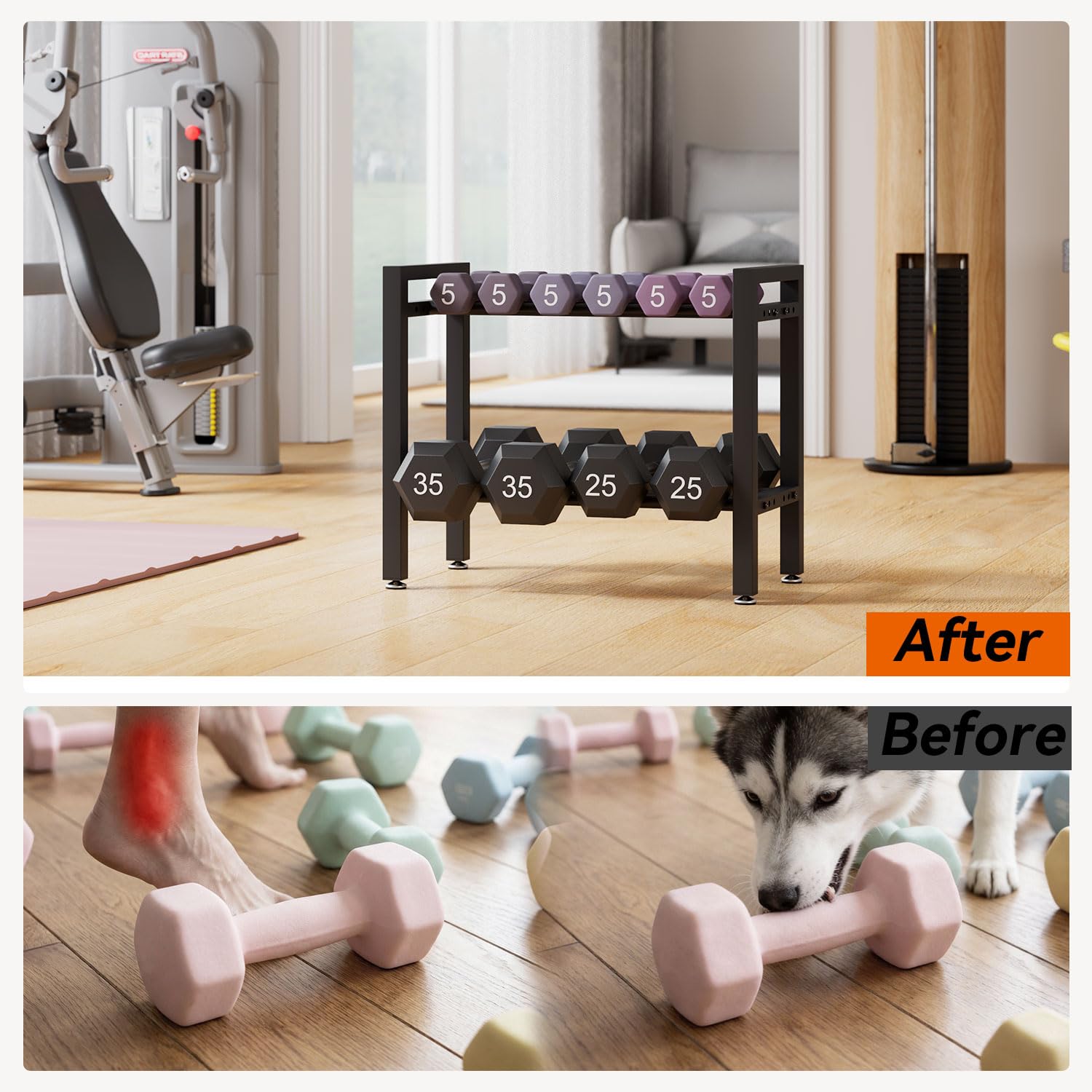 IBUYKE Hantelständer, Verstellbares Hantelgestell für Home Gym, Platzsparender Gewichtsständer 300LB|450LB Tragkraft, für Kettlebells,Hanteln,und Aufbewahrung Kleine Gym Equipment, nur Gestell