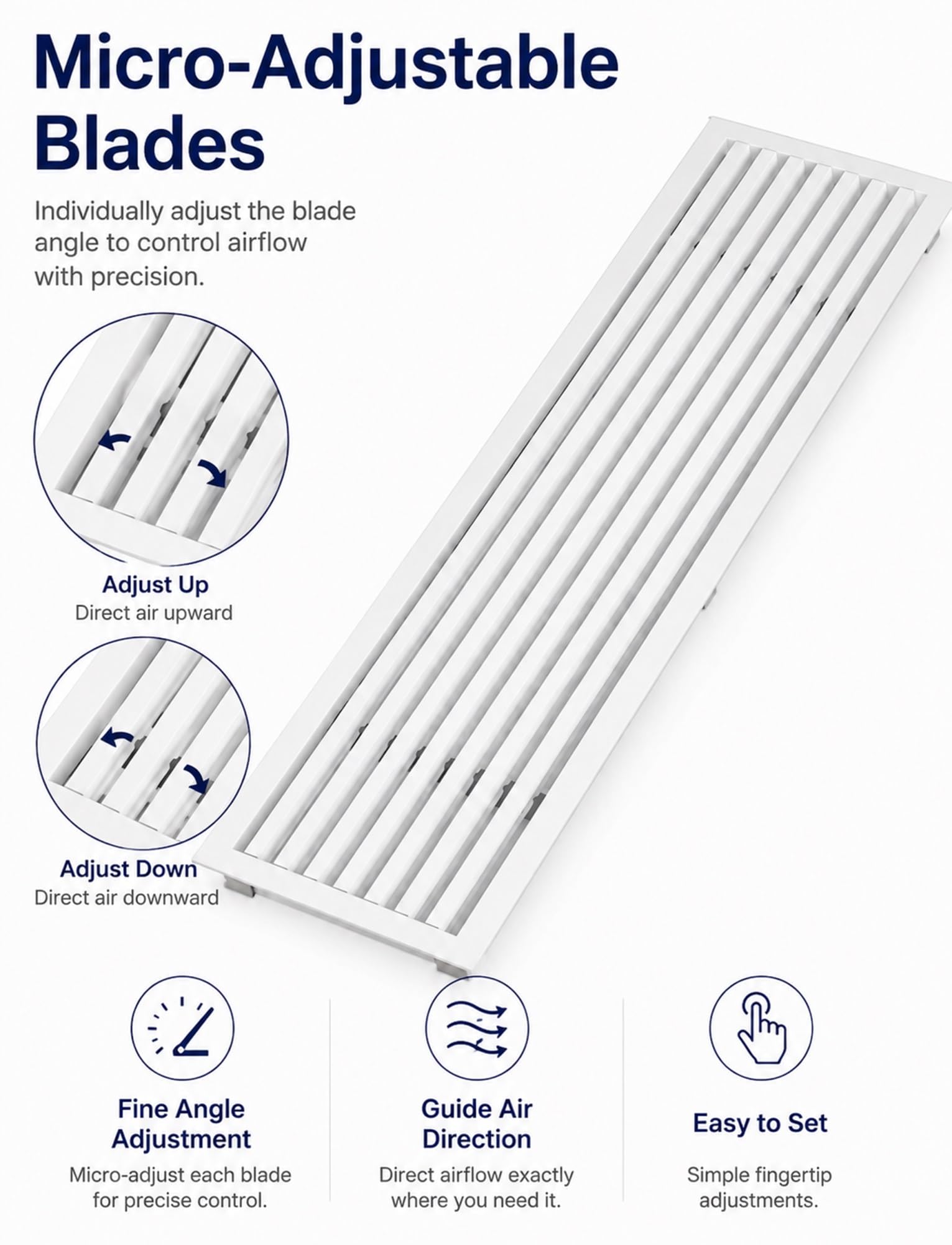Griglia di ventilazione lineare AC, registro con cornice stretta in ABS 2 cm(Milk,900x150 mm)
