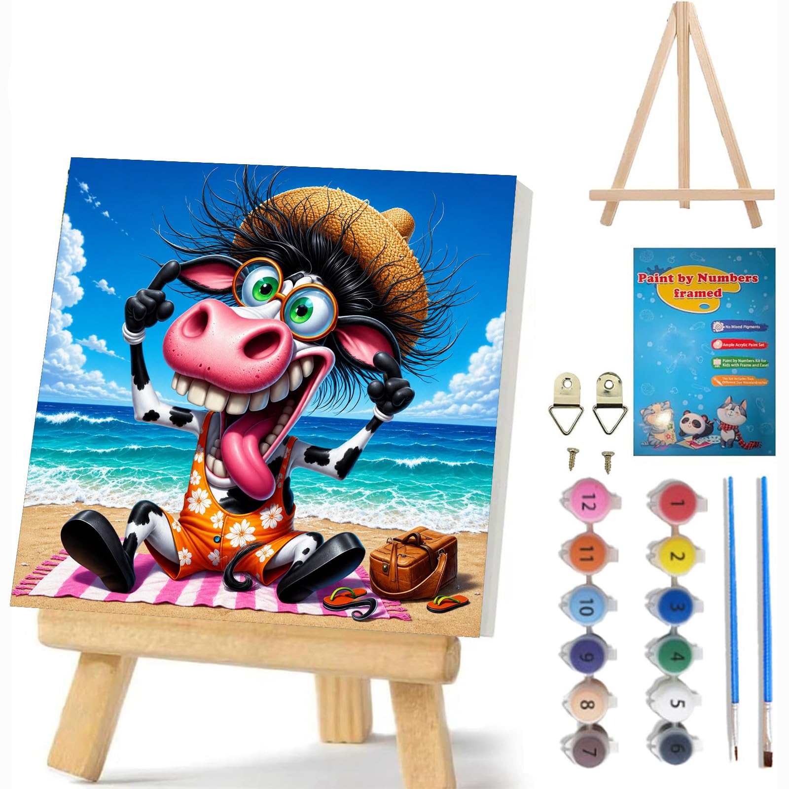 Paint by Numbers for Children With Frame,Cow Easy Paint by Number for Kids