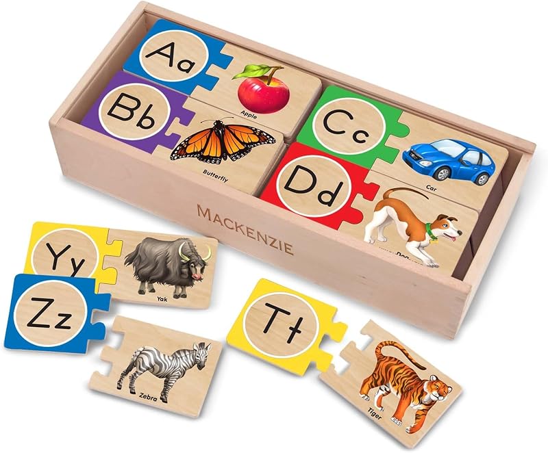Rompecabezas de madera con alfabeto de autocorrección Melissa & Doug con caja de almacenamiento (52 piezas) Rompecabezas ABC, rompecabezas de alfabeto de madera para niños mayores de 4 años (paquete de 6)