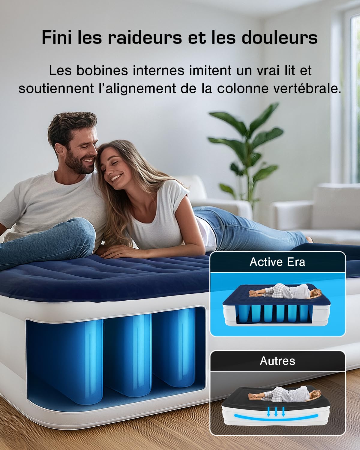 Active Era Matelas Gonflable 2 Personnes – Confort Ultra Doux, Finition Luxe, Lit Gonflable avec Pompe Électrique, Support Stable & Surface Floquée Haut de Gamme – 150×200×36.5 cm