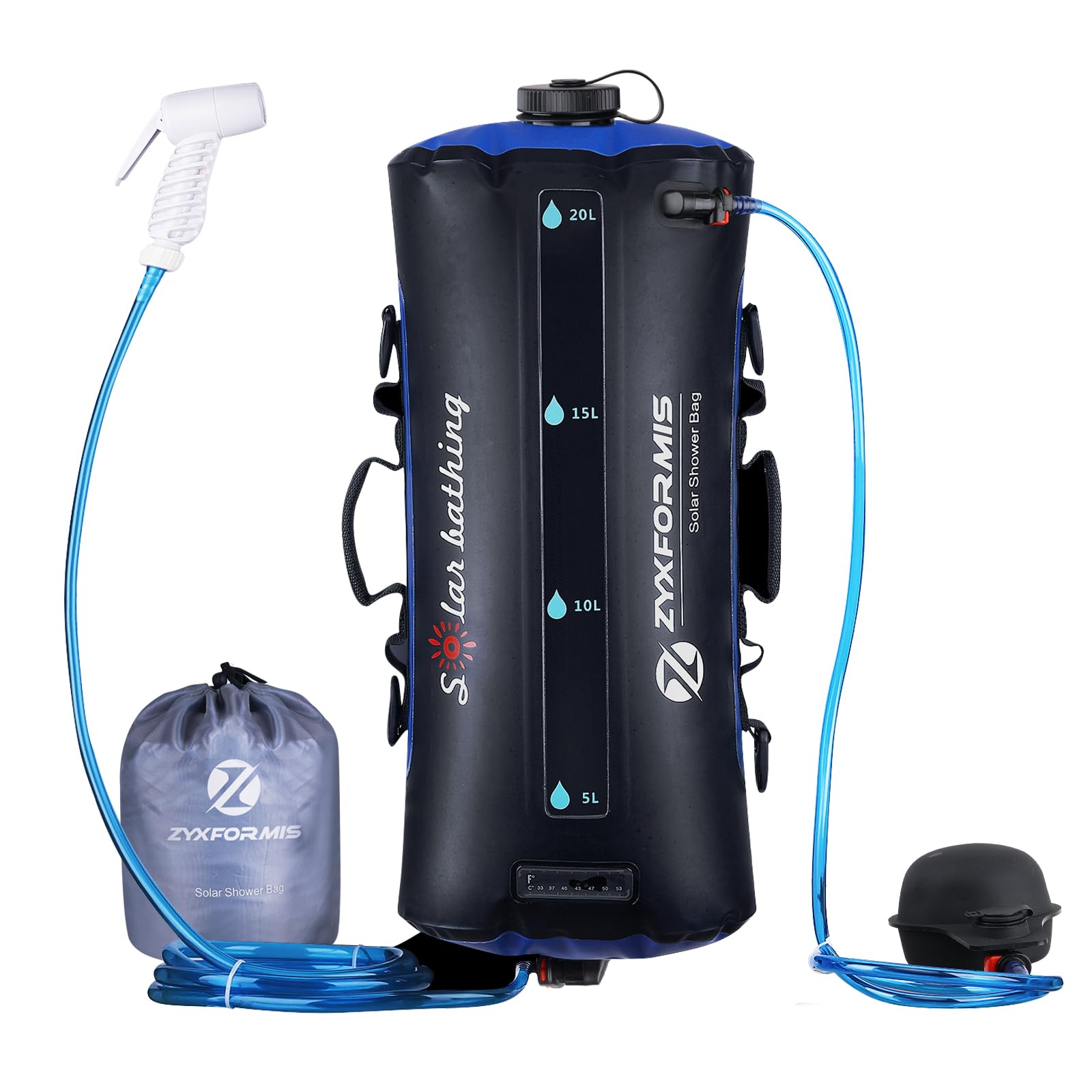 Zyxformis Camping Shower Bag, 5 Gal/20L TPU Material Portable Shower Bag with Foot Pump and Press-Type Shower Nozzle for Camping Beach Swimming Outdoor Traveling Hiking