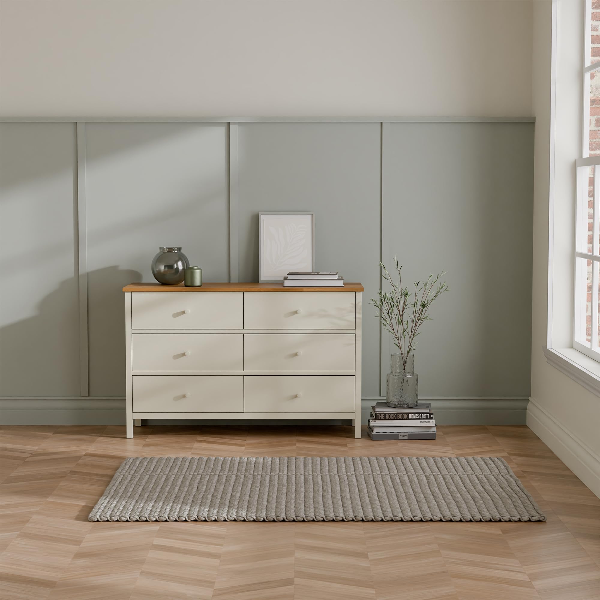 Julian Bowen Coxmoor Chest of Drawers – Wooden Dresser with 6 Drawers, Cream Sideboard for Bedroom and Living Room, 120x40x74cm – Ivory and Oak