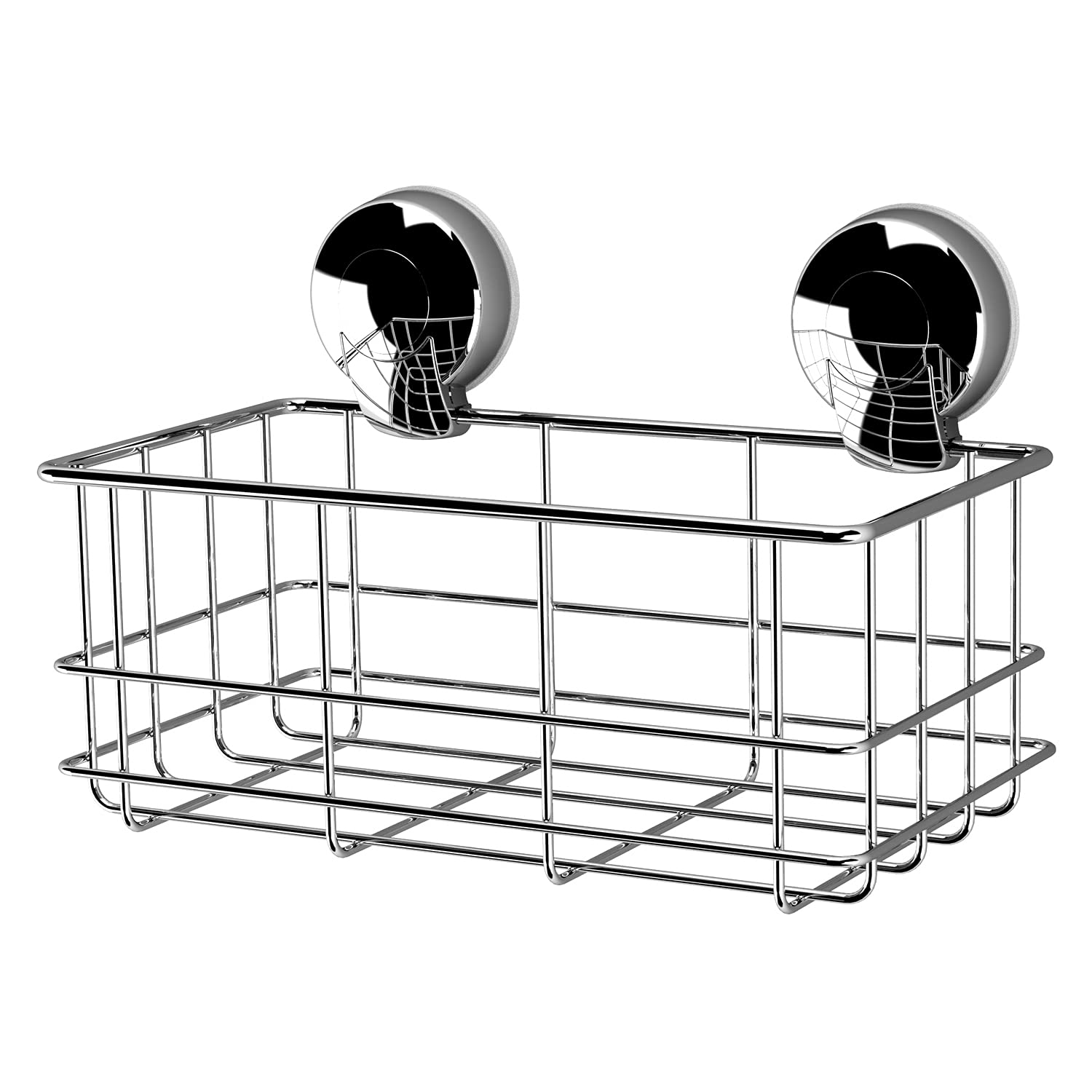 Showerdrape Shower Basket Storage Floating, Suction Bathroom Organiser For Toiletries Shampoo Holder Bathroom Accessories Chrome Shower Shelf No Drilling Bathroom Caddy Sponge Holder