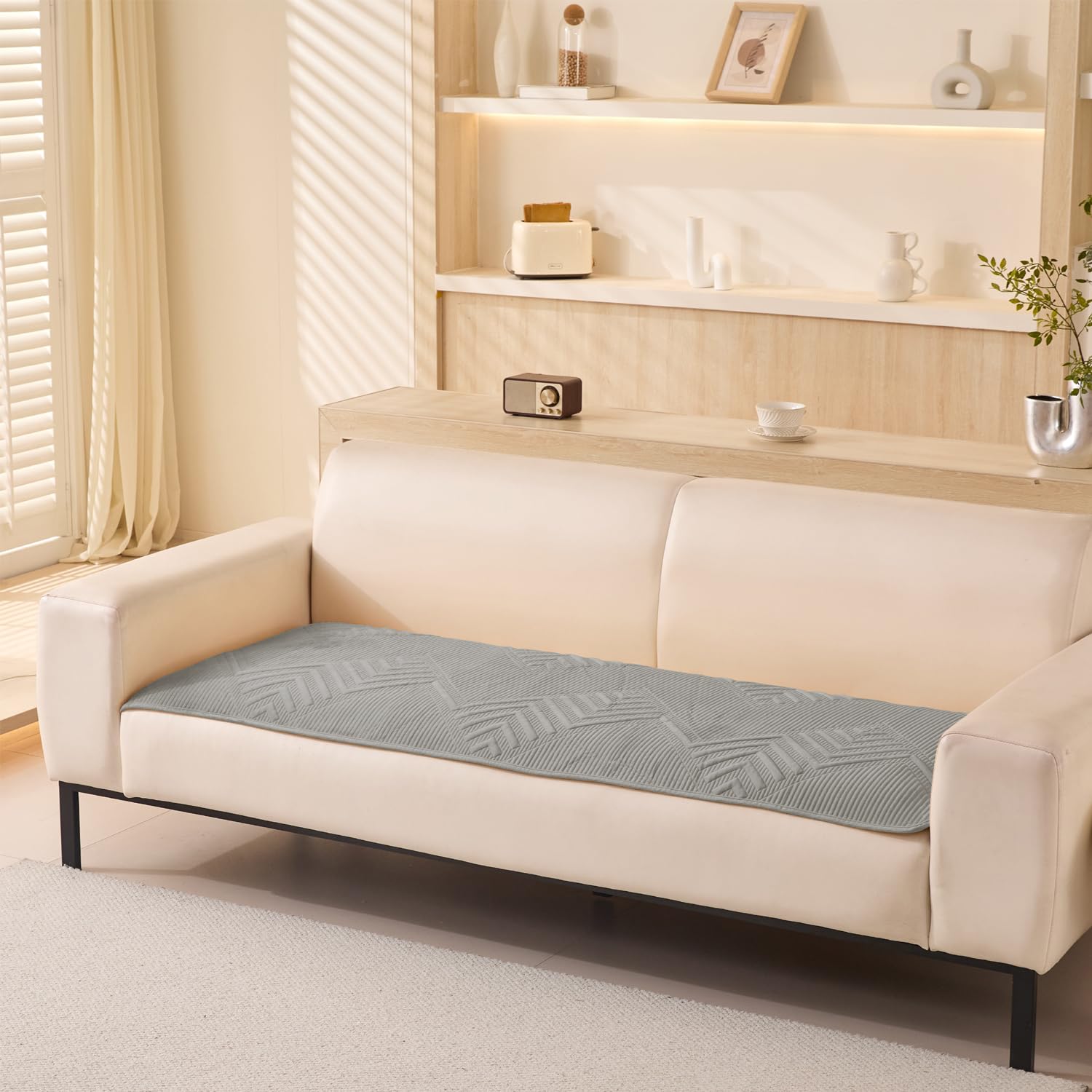 House of Quirk Sofa Covers Velvet Herringbone Chenille Fabric Furniture Protector 1/2/3/4 Seater Sofa Cover Slipcovers Anti-Slip Stretch Seat Mat (Four Seater, Grey, 70x210cm)-picture-21