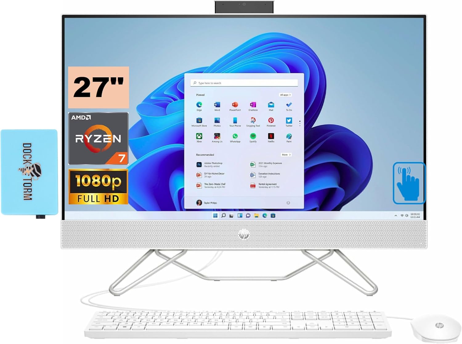 HP 27 AllinOne Desktop PC 27" Touchscreen IPSFHD Display