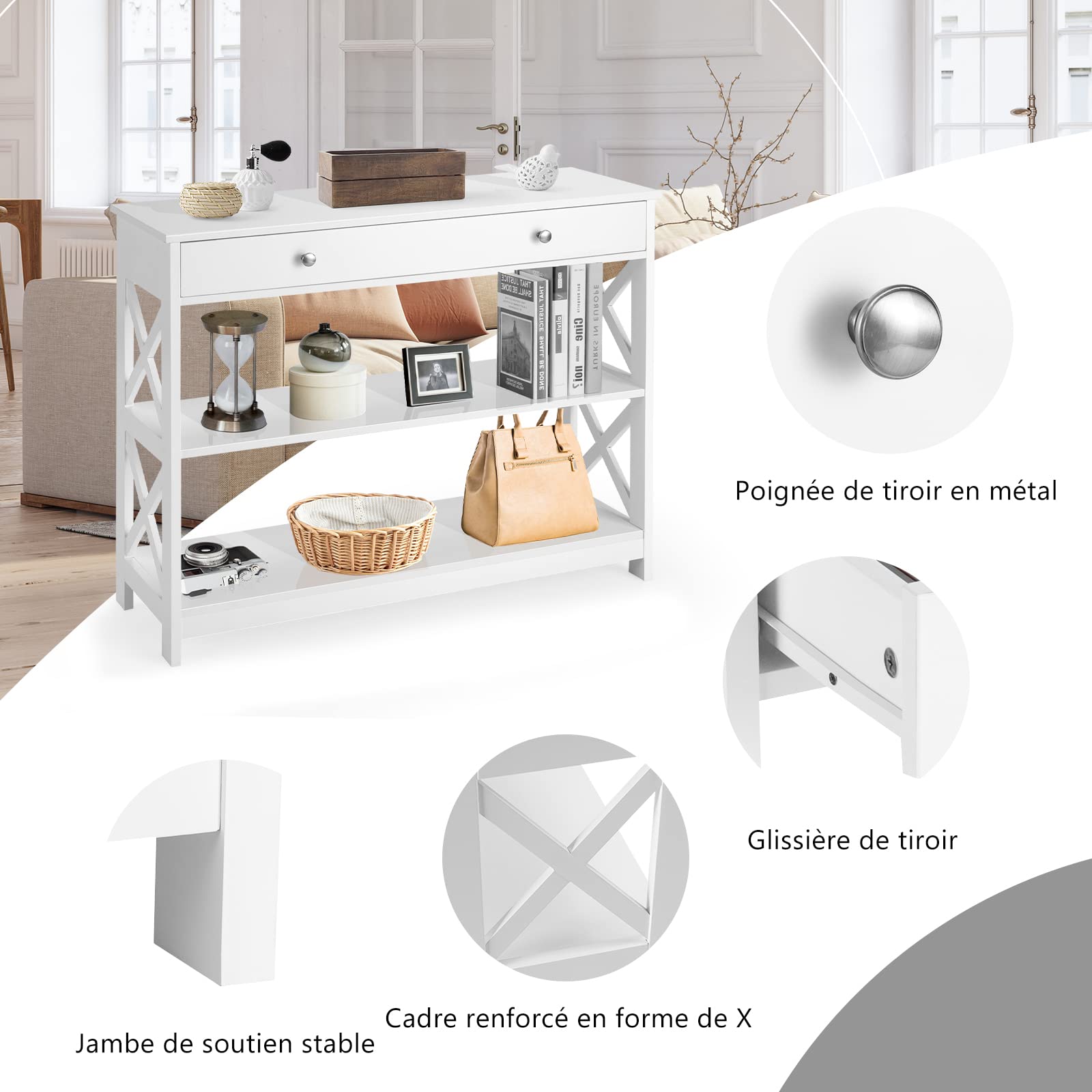Retro - Grijs - Met lades - Woonkamer Sidetables Retro - Grijs - Met lades - Woonkamer Sidetables