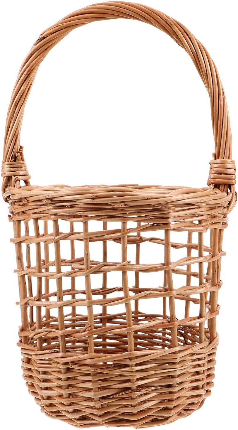 KOMBIUDA Handmade Small Willow Woven Wall Hanging Basket with Handle, Kitchen Vegetable Organizer Basket for Garlic Ginger Storage, Boho Wicker Fruit Holder for Indoor Use