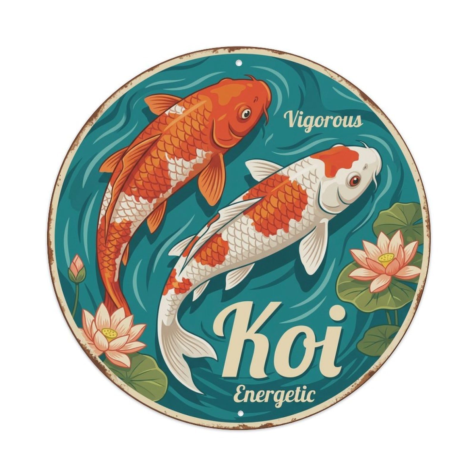 Koi Fish Vigorous Energetic Active Waters Dynamic Lively Metal Tin Sign