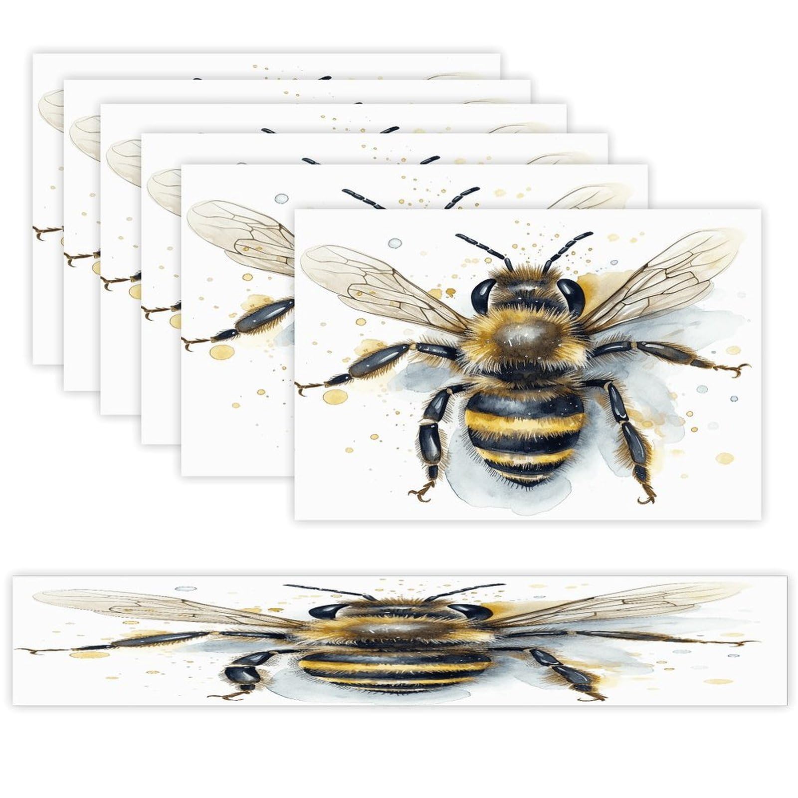 Watercolor Bee Table Runner and Placemats of 6 Washable Heat Resistant Place Mats with Table Runner Vintage Holiday Table Mat Set for Holiday Party Kitchen Dining Deco