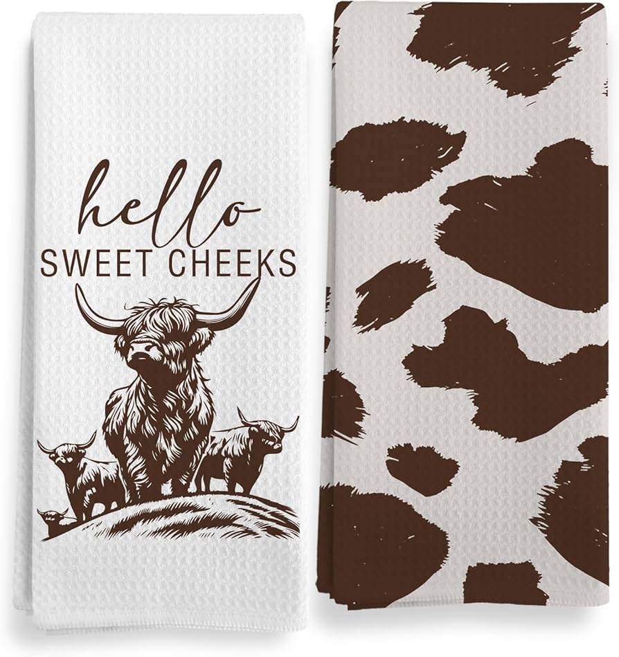 Western Cow Print Kitchen Towels, Rustic Cow Kitchen Decor Set - 16x24in