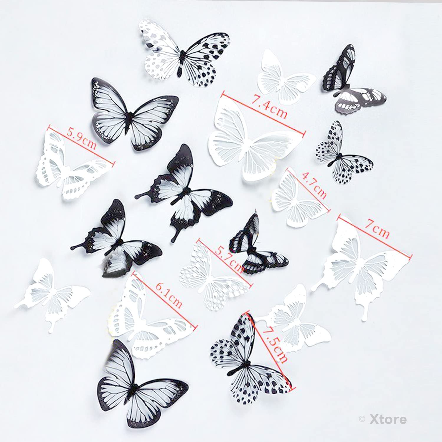 Xtore 18 pcs 3D Home Decor Black & White Shiny Butterfly | Beautiful Decor Item | Comes with Sticking pad - (Set of 18, Black & White) 2