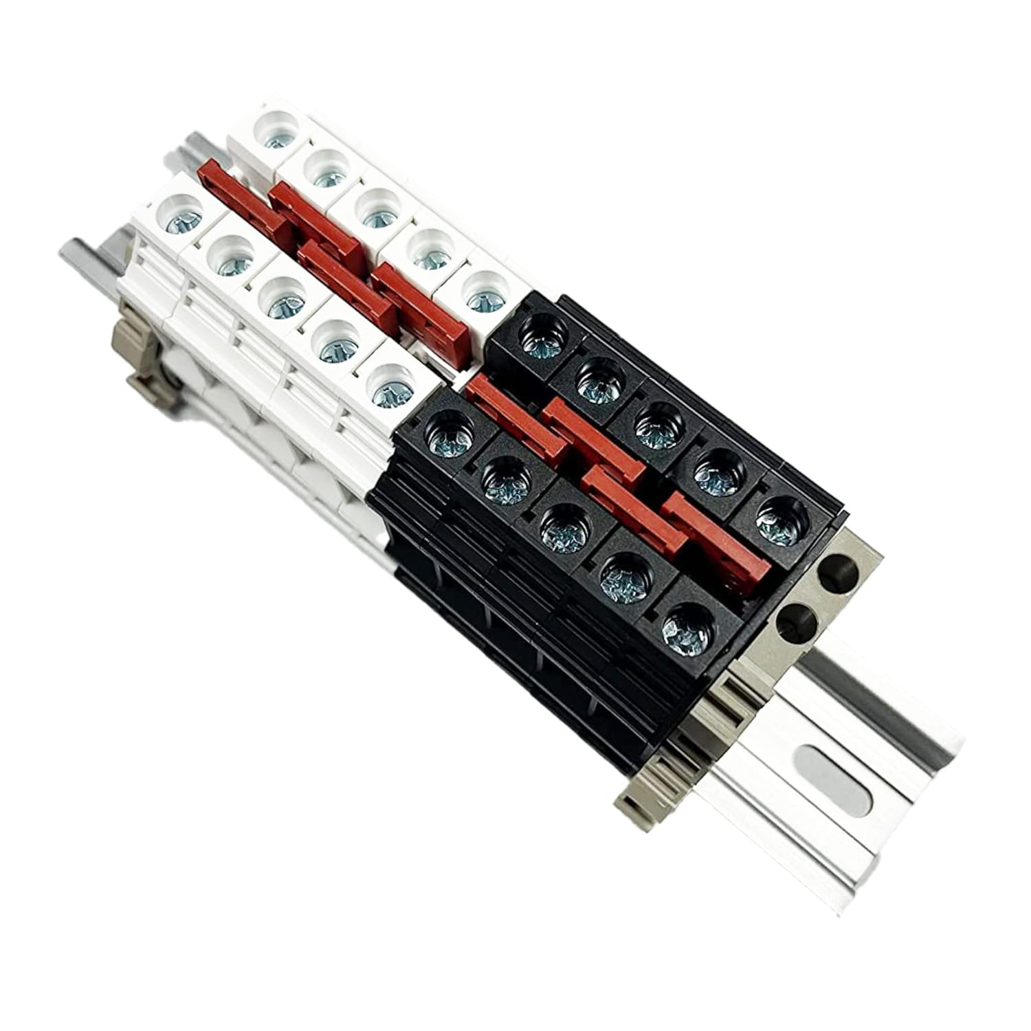 Dinkle Assembly Kit DK10N White/Black 10 Gang Box Connector DIN Rail Terminal Blocks, 6-20 AWG, 60 Amp, 600 Volt 8 Jumpers Included