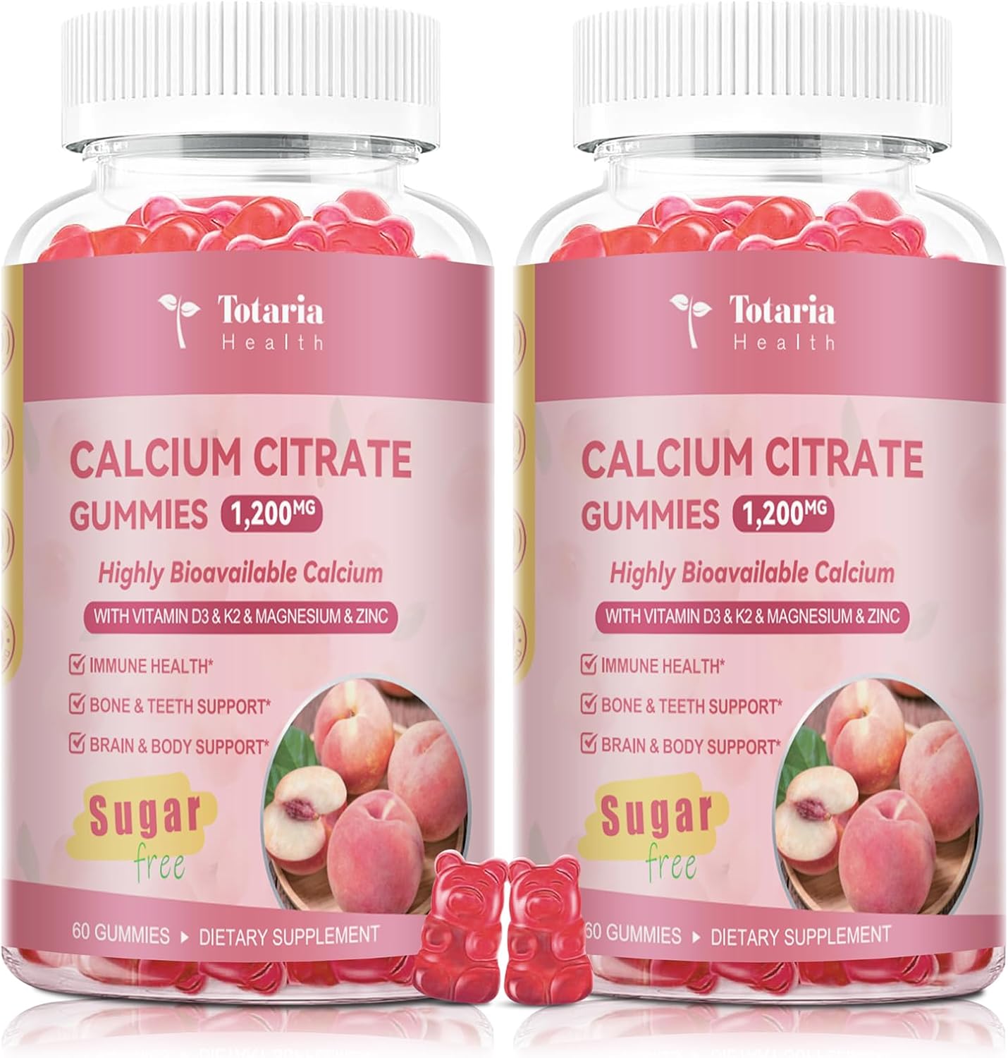 2 Pack Calcium Citrate Gummies 1200 mg – Calcium Supplements for Women with Vitamin D3 & K2,Magnesium,Zinc – Sugar Free Calcium Gummies for Bone & Teeth & Immune Support- Peach Flavor 2 Pack Calcium Citrate Gummies 1200 mg – Calcium Supplements for Women with Vitamin D3 & K2,Magnesium,Zinc – Sugar Free Calcium Gummies for Bone & Teeth & Immune Support- Peach Flavor