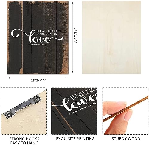 Miniatura 3 de Letrero de madera con cita positiva de vida citas religiosas texto cristiano texto Let All That You Do Be Done In Love placa de madera para porche