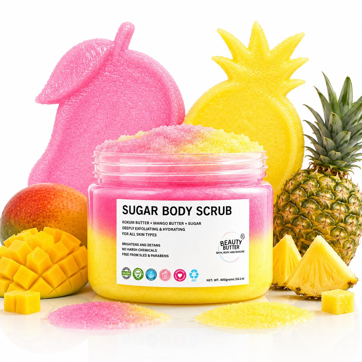 Beauty Butter Sugar Body Scrub Mango Pineapple | Refreshing Exfoliating Body Scrub for Soft, Radiant Skin | Enriched with Natural Ingredients-picture-17