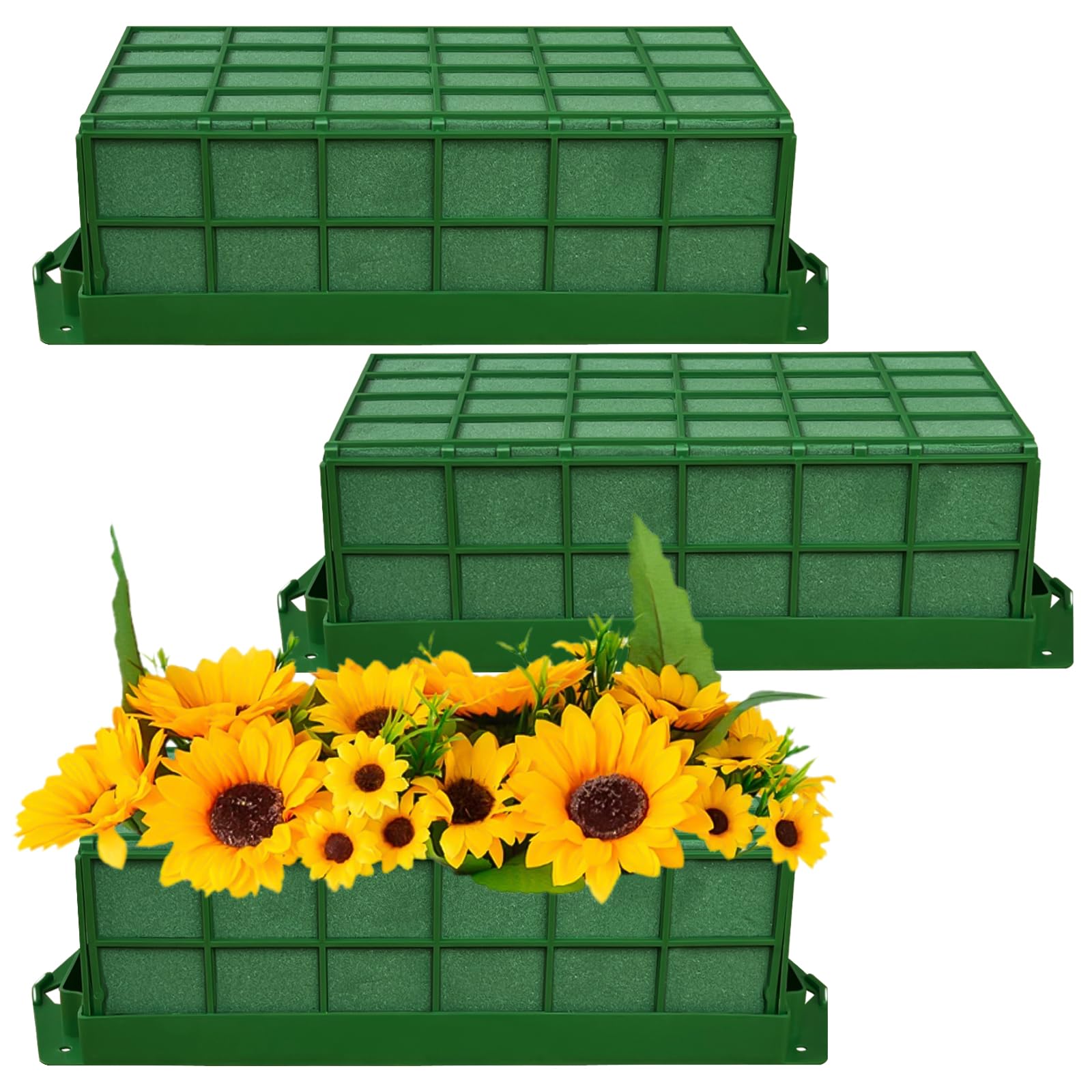 Xanllaxa 3 Pcs Green Rectangular Floral Foam Cage, Holds Fresh or Artificial Flowers, Versatile Hanging Design, Ideal for Weddings, Birthdays, Home