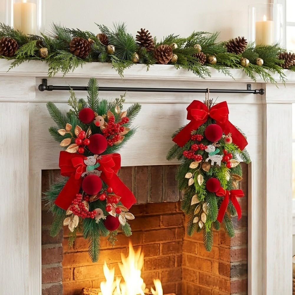 Weihnachtsschmuck Girlande 46x25cm mit Schleife Weihnachtsschmuck(B)