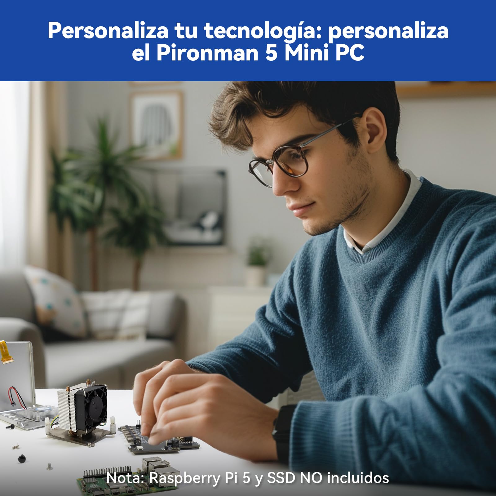 Pironman 5 carcasa Mini PC NVMe M.2 SSD PCIe 2.0/3.0 para Raspberry Pi 5 Hailo-8L, agente IA OpenClaw, refrigeración torre + doble ventiladores RGB, módulo OLED 0,96", apagado seguro, HDMI, efecto RGB
