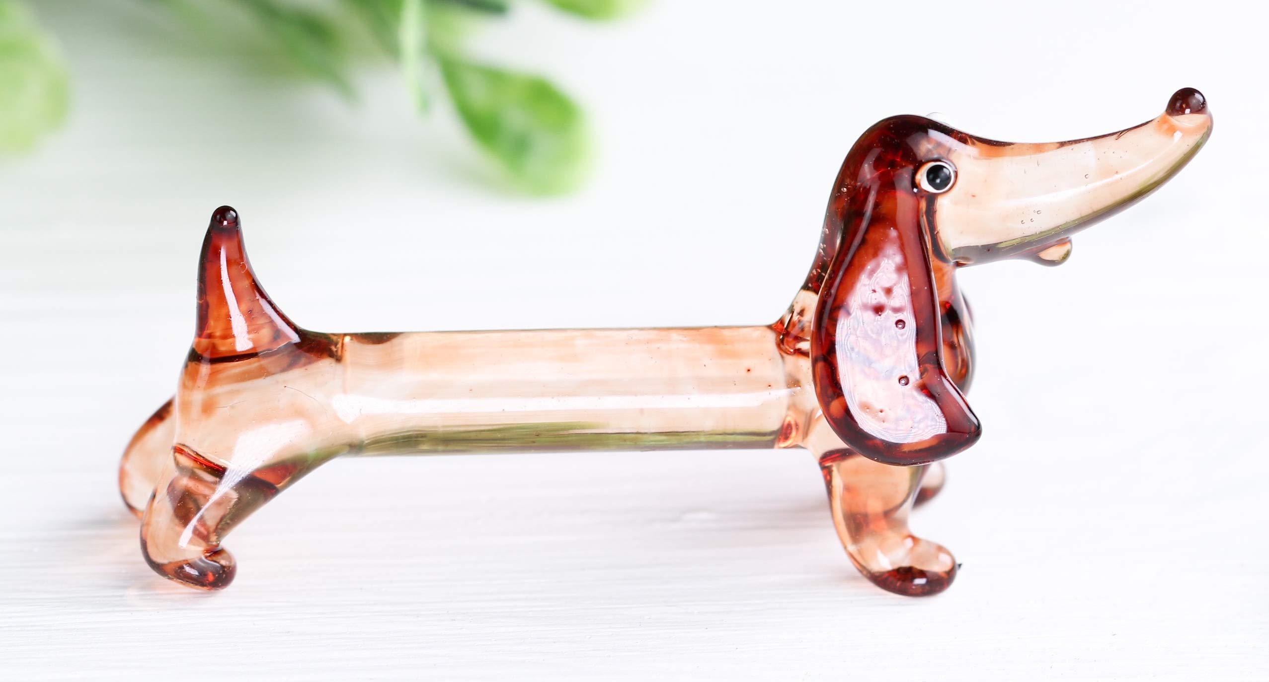 NEW Small Tiny Handmade Glass Sausage Dog Gloss Decor Ornament Brown Dachshund