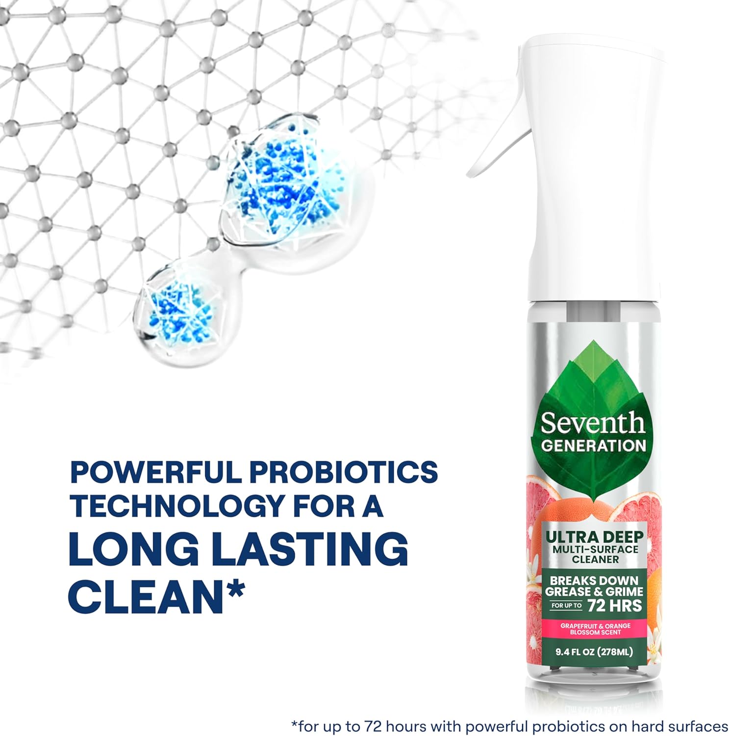 Seventh Generation Ultra Deep Probiotic Multi Surface Cleaner, 9.4 Fl Oz, Grapefruit & Orange, 80% USDA Biobased All Purpose Cleaning Spray, Breaks Down Tough Grease & Grime, Safe for Kids & Pets - Image 5