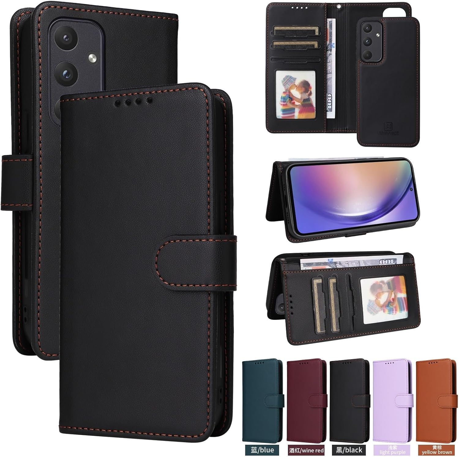 for Samsung Galaxy A55 5G Wallet Case with Card Holder Detachable Case, Phone Cover Leather Flip Folio Case for Samsung Galaxy A55 5G.Black