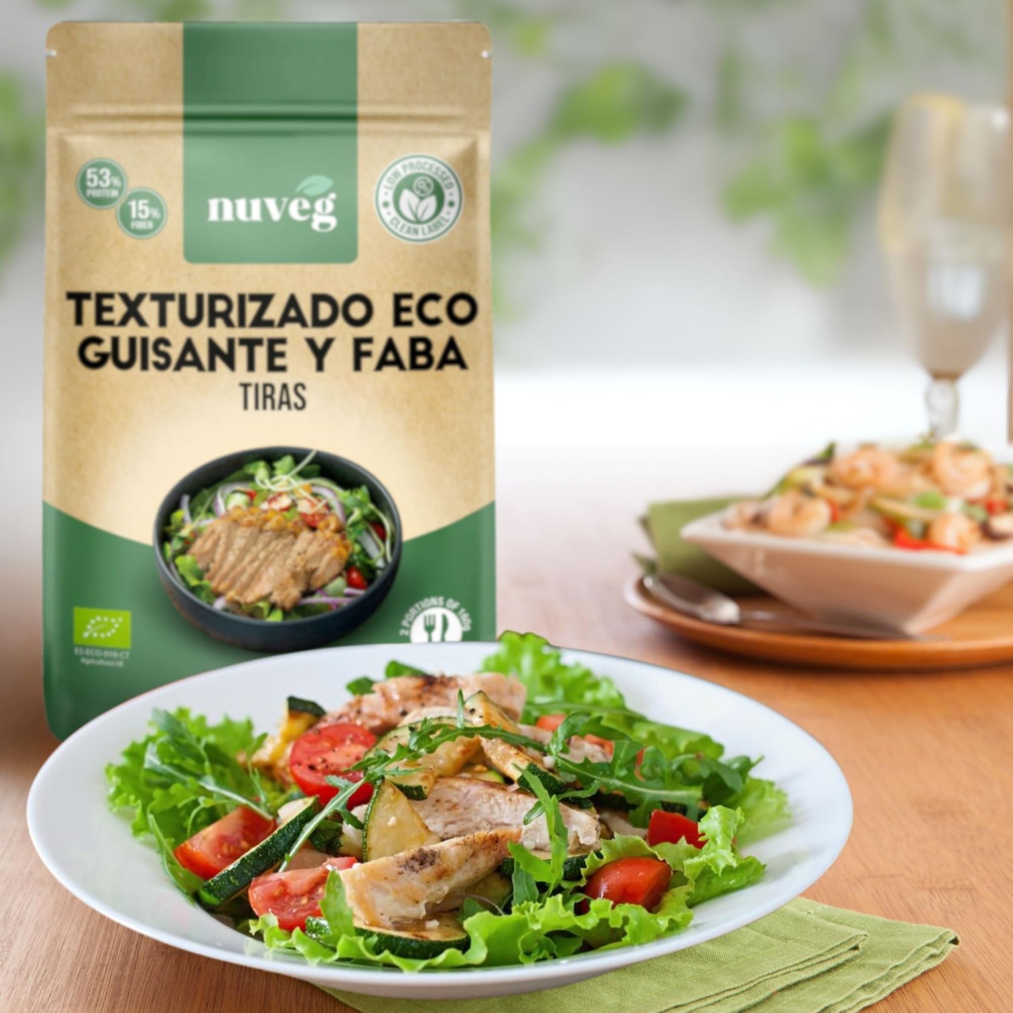 NUVEG Texturizado de Proteína Deshidratada Ecológica, Listo para Cocinar, Proteína de Guisante Vegana Sin Gluten, Comida Preparada Rica en Fibra, Vegan Protein, Pack 3, 240 g