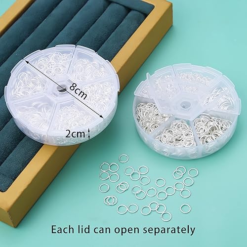 Miniatura 3 de Chuyau Juego de 1600 anillos de salto abiertos chapados en plata para conectores de joyería (0.157 in, 0.197 in, 0.236 in, 0.276 in, 0.315 in, 0.394