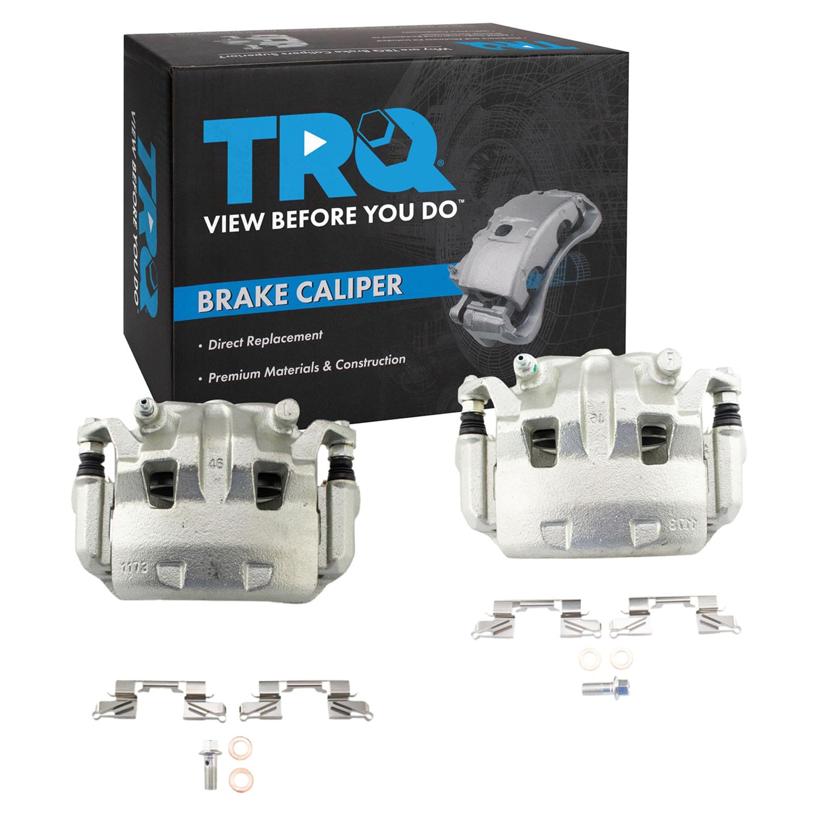 TRQ Front Brake Caliper Set Zinc Coated Brackets Hardware Compatible with 2005-2021 Nissan Frontier 2005-2012 Pathfinder 2005-2015 Xterra